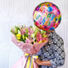 Buy Bouquet of Assorted Lilies with Birthday Balloon