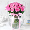Gift Bouquet of Pink Roses in Globe Vase (25 Stems)