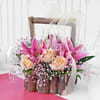 Bouquet of Roses & Lilies in Wooden Basket Online