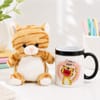 Brown Soft Toy Cat with Magic Mug Gift for Rakhi