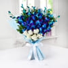 Gift Bunch of 6 White Roses & 6 Blue Orchids