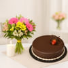 Chocolate Cake with Bunch of Mixed Flowers Online