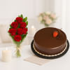 Chocolate Cake with Dozen Red Roses Online