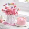 Coral Birthday Floral Arrangement & Cake Combo Online
