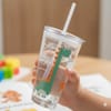 Buy Cute Dinosaur Glass Sipper for Kids with Lid and Reusable Straw