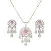 Gift CZ Necklace With Pendant And Drop Earring Set - Pink