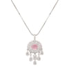 Buy CZ Necklace With Pendant And Drop Earring Set - Pink