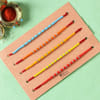 Gift CZ Ring Rakhis with Multicolour Beads (Set of 5)