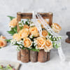 Gift Dark Chocolate Ganache Cake With Basket Of Peach Roses