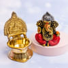 Decorated Ganpati with Brass Laxmi Diya Online