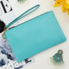 Diamante Textured PU Wallet With Wristlet - Turquoise Online