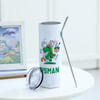 Gift Dino Football Player - Personalized Stainless Steel Tumbler With Straw
