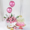 Dreamy Blushing Balloons Roses And Pink Ombre Roses Cream Cake Combo Online
