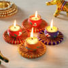 Gift Earthen Diya with Gota Work Platters & Chana Badam Barfi