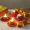Earthen Diya with Gota Work Platters & Chana Badam Barfi Online