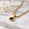 Elegant Black Onyx Pendant Gold Necklace for Dad