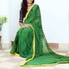 Gift Elegant Green Lehariya Saree with Beautiful Necklace Set and Doda Barfi