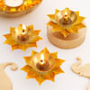Elegant Lotus Diya - Set Of 3 - Yellow Online