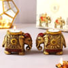 Elephant Hand Painted T-Light Holder (set of 2) Online