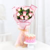Enchanting Bliss - Pink Roses Bouquet With Mini Cake Online