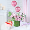 Enticing Florals Balloons And Heart-Shaped Pink Love Cake Rosette Combo Online