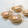 Shop Exquisite Mirror Embellished Kalash And Mayur Pankhi Diyas - Set Of 4