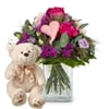 Fleurop Flower bouquet 'Sweet Bloom' with teddy bear 'Bianca