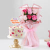 Floral Bliss Cake With Elegant Roses Bouquet For Bhaiya Bhabhi