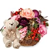 Flower arrangement 'Froehliche Weihnachtszeit' with teddy be