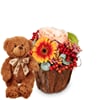Flower arrangement 'Happy Surprise' with teddy bear 'Bruno'