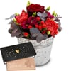 Flower arrangement 'Red Symphony' with Munz bar of chocolate