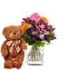 Flower bouquet 'Blossom Beauty' with teddy bear 'Bruno'