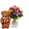 Flower bouquet 'Blossom Beauty' with teddy bear 'Bruno'