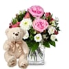 Flower bouquet 'Delicate Winter Romance' with teddy bear 'Bi