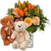 Flower bouquet 'Wonderful Day with Lily' with two teddy bear