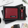 Genuine Leather Personalized Red Wallet And Keychain Combo Online