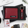Genuine Leather Personalized Red Wallet And Keychain Combo For Secret Santa