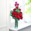 Gift Glass Vase with 15 Red Roses & Bars of Cadbury Temptation