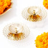 Gift Glowing Floral Metal Diya - Set Of 2