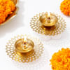 Glowing Floral Metal Diya - Set Of 2