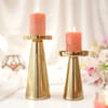 Gift Golden Metal Pillar Candle Holder - Set of 2
