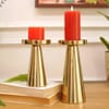 Shop Golden Metal Pillar Candle Holder - Set of 2