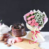 Hazelnut Crunch Cake With Bunch Of Light Carnations Online