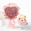 Heart Bouquet & Strawberry Vanilla Cake Anniversary Combo