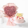 Heart Bouquet & Strawberry Vanilla Cake Birthday Combo
