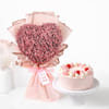 Heart Bouquet & Strawberry Vanilla Cake Combo