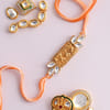 Gift Kundan Rakhi with White & Golden Stones