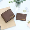 Gift Leather Wallet And Card Holder Set - Personalized - Dark Tan