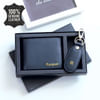 Leather Wallet And Keychain Set - Personalized - Black Online