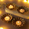 Buy Lotus Metal T-Light Holders With T-Lights (Set of 4+4)